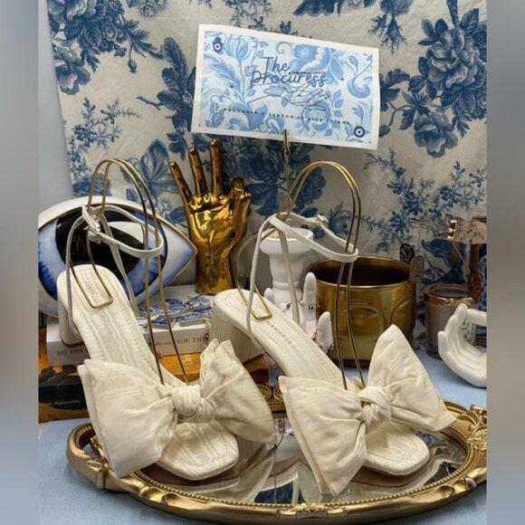 🆕 LOEFFLER RANDALL 🧿 NWOB Carmen Cream Moiré Bow Sandal, Sz 9 - Picture 2 of 12